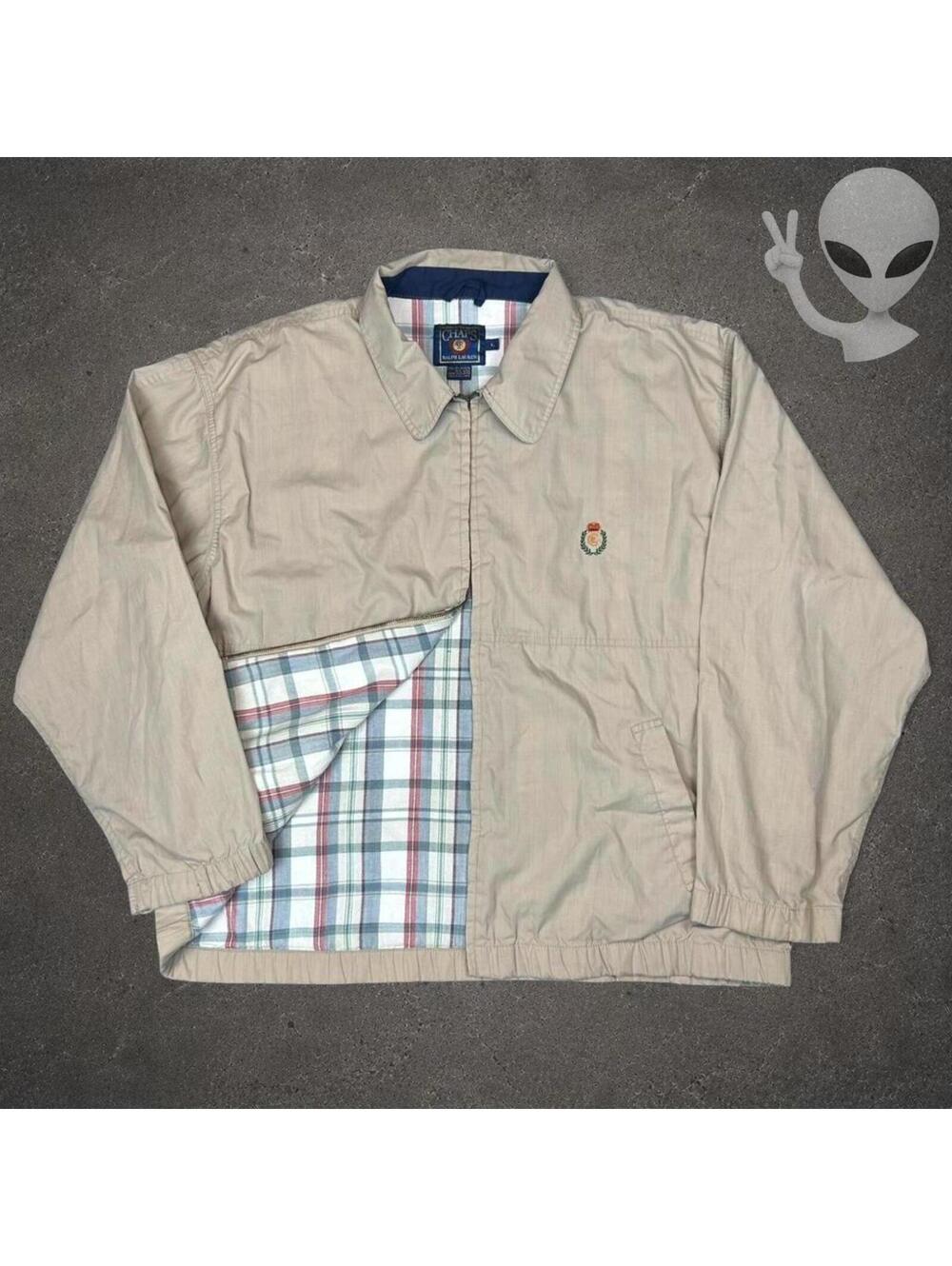 Chaps Ralph Lauren Harrington Jacket Mens US L Beige Plaid Lined Vintage